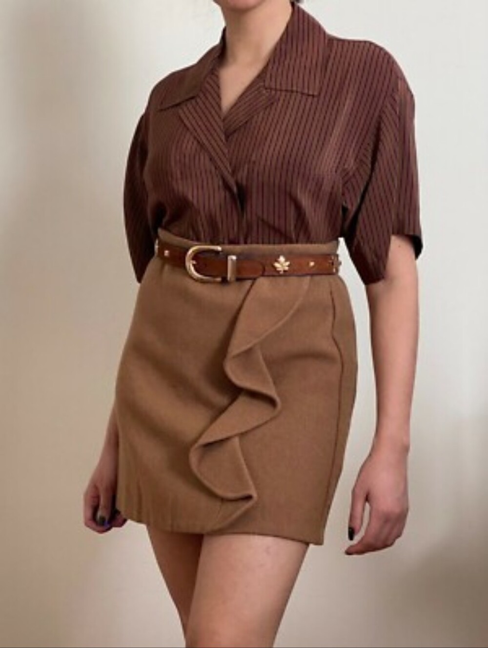 J. Crew Mercantile Tan Wool Blend Fall Ruffle Miniskirt Women's Size 12